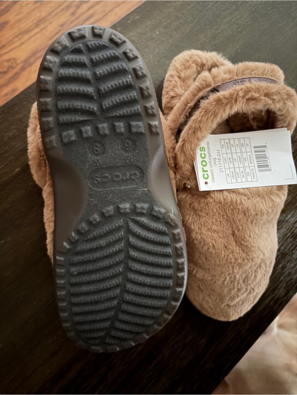 CROCS Kids Furry Slip-On Slipper Clogs in Brown